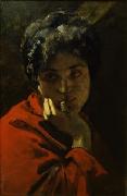 Domenico Morelli Ritratto di donna in rosso oil painting on canvas